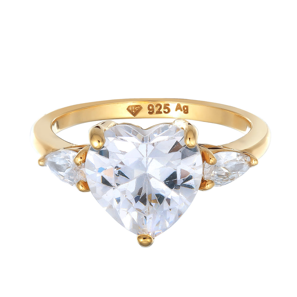 Gold Cincin Perhiasan Perak 925 Wanita Heart Zirconia Gold Plated