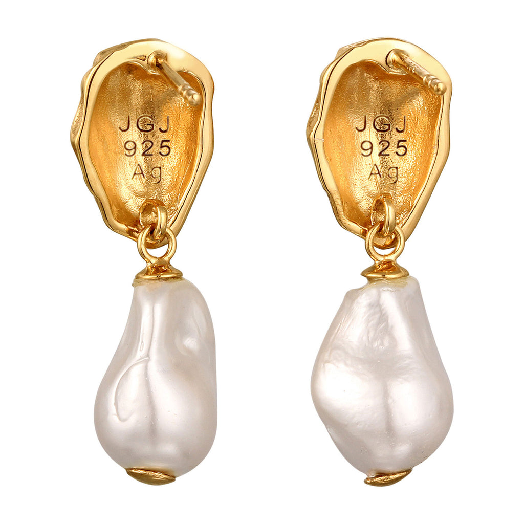 Gold Perhiasan Wanita Perak Asli Lapis Emas Anting Simbol Stud Shell Pearl