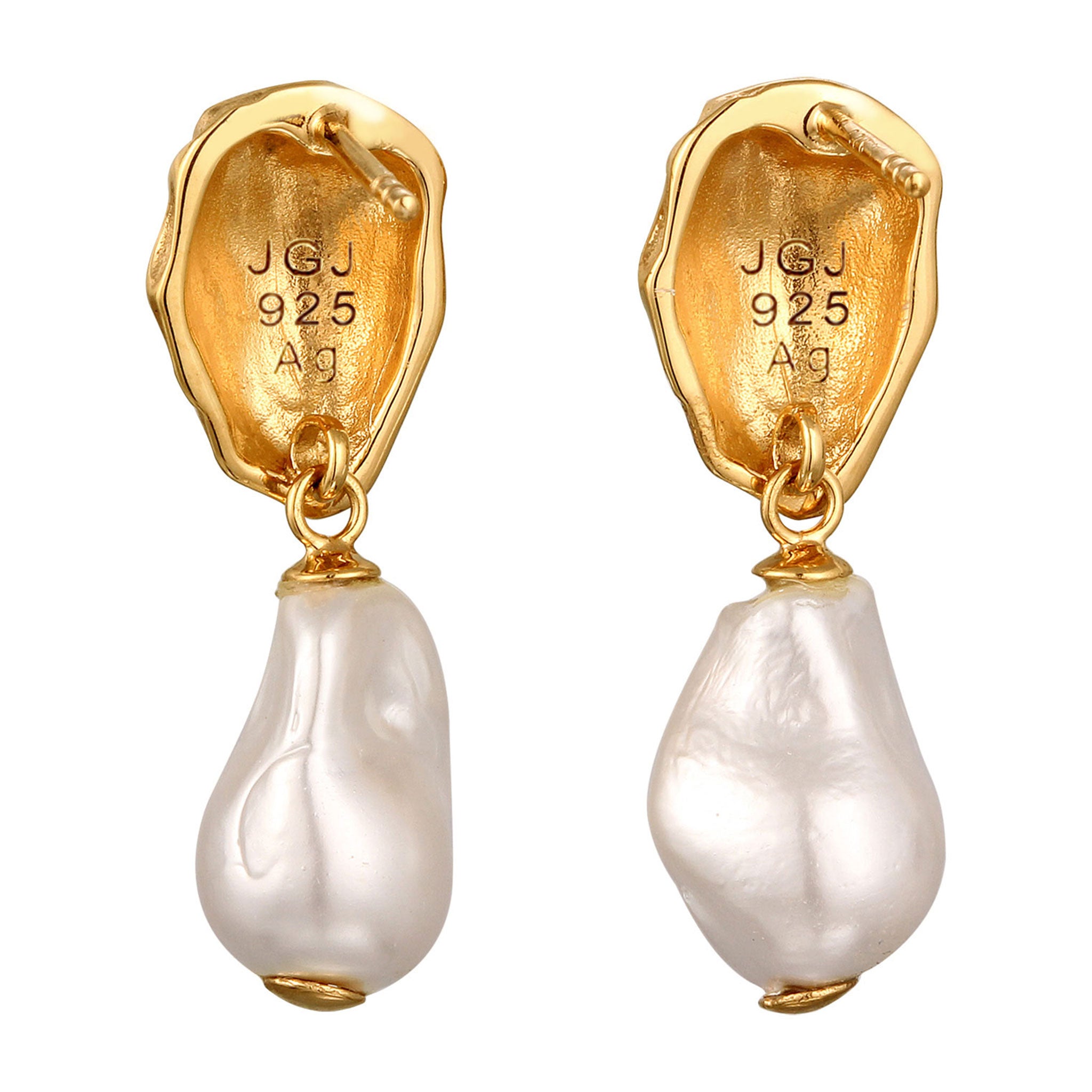 Gold Perhiasan Wanita Perak Asli Lapis Emas Anting Simbol Stud Shell Pearl