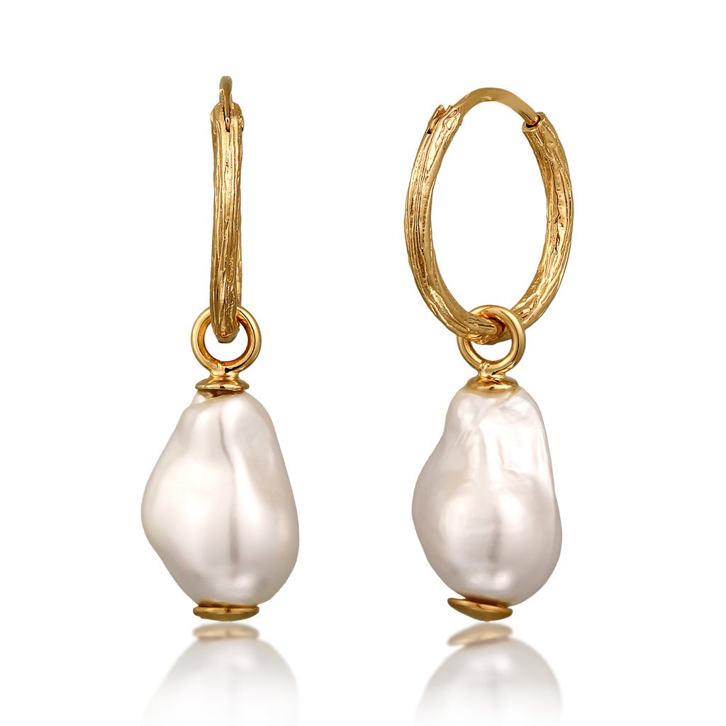 Gold Anting Perhiasan Perak 925 Wanita Creole Shell Pearl Gold Plated