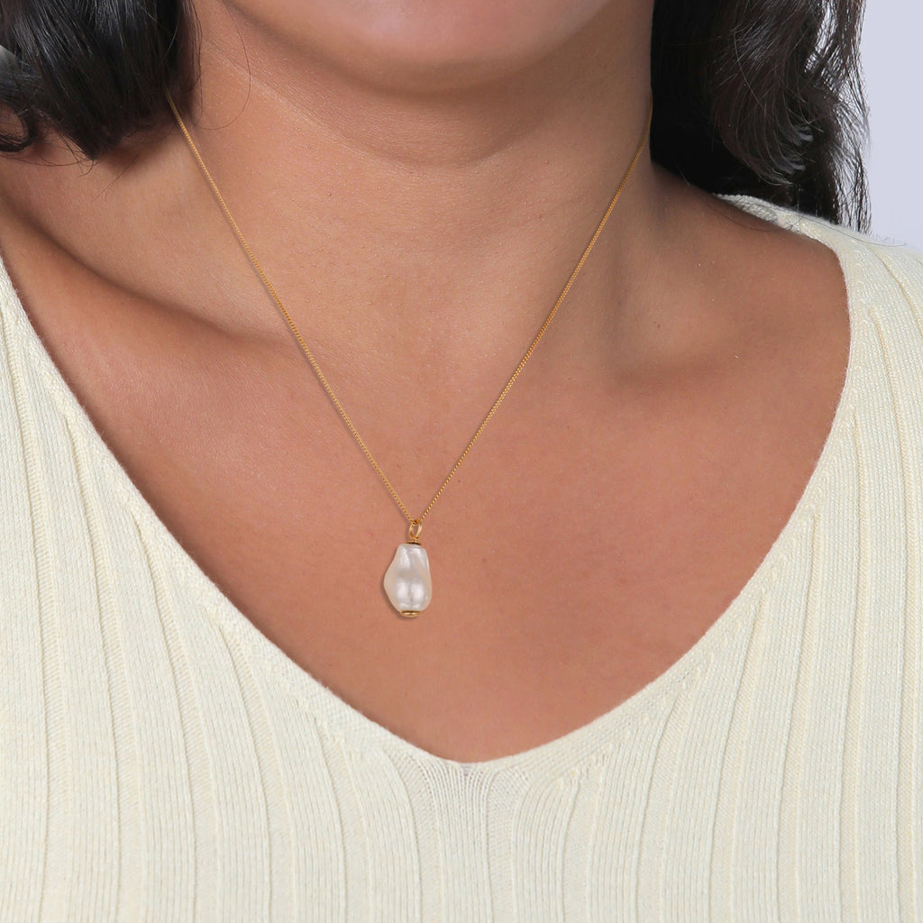 Gold Perhiasan Wanita Perak Asli Lapis Emas Kalung Shell Pearl