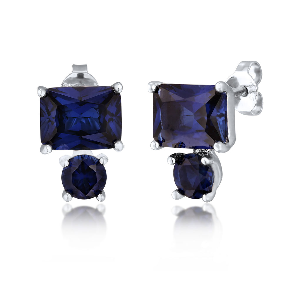Silver Anting Perhiasan Perak 925 Wanita Stud Sapphire
