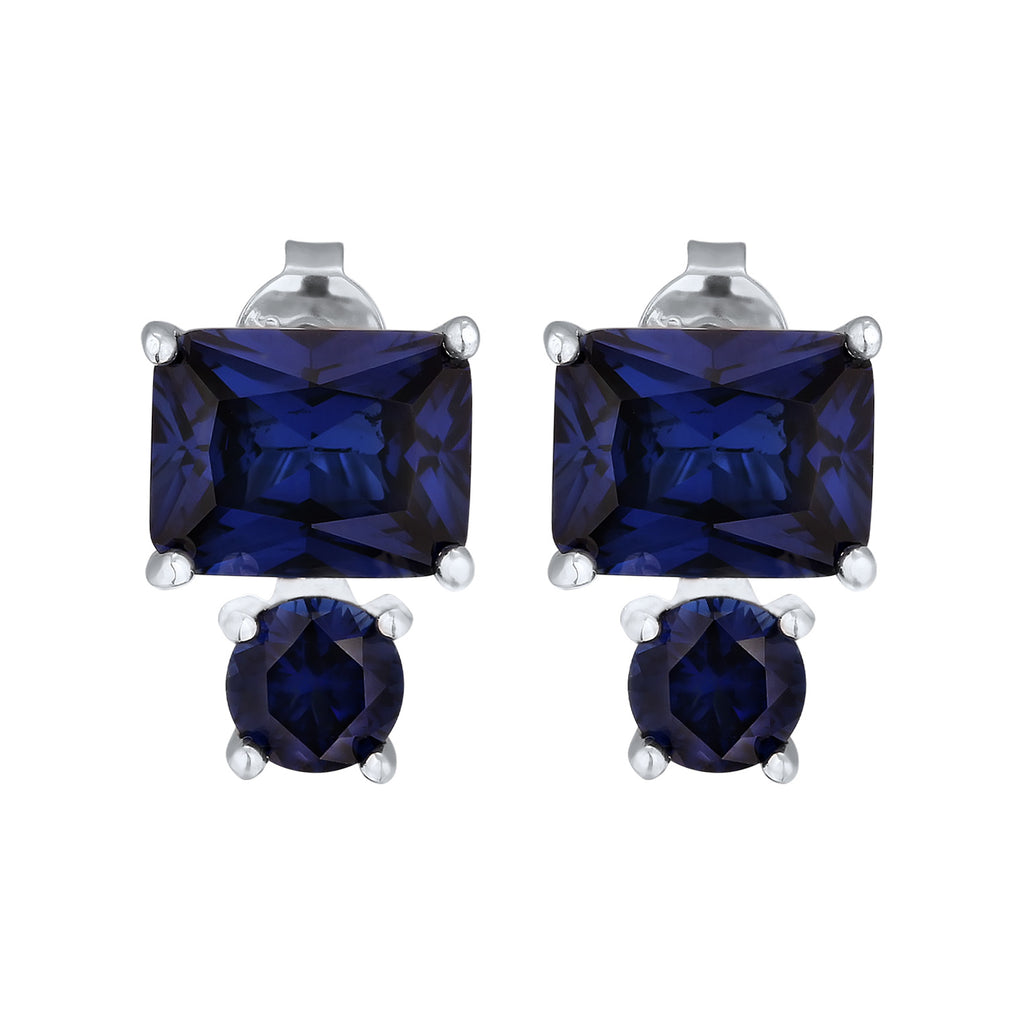 Silver Anting Perhiasan Perak 925 Wanita Stud Sapphire