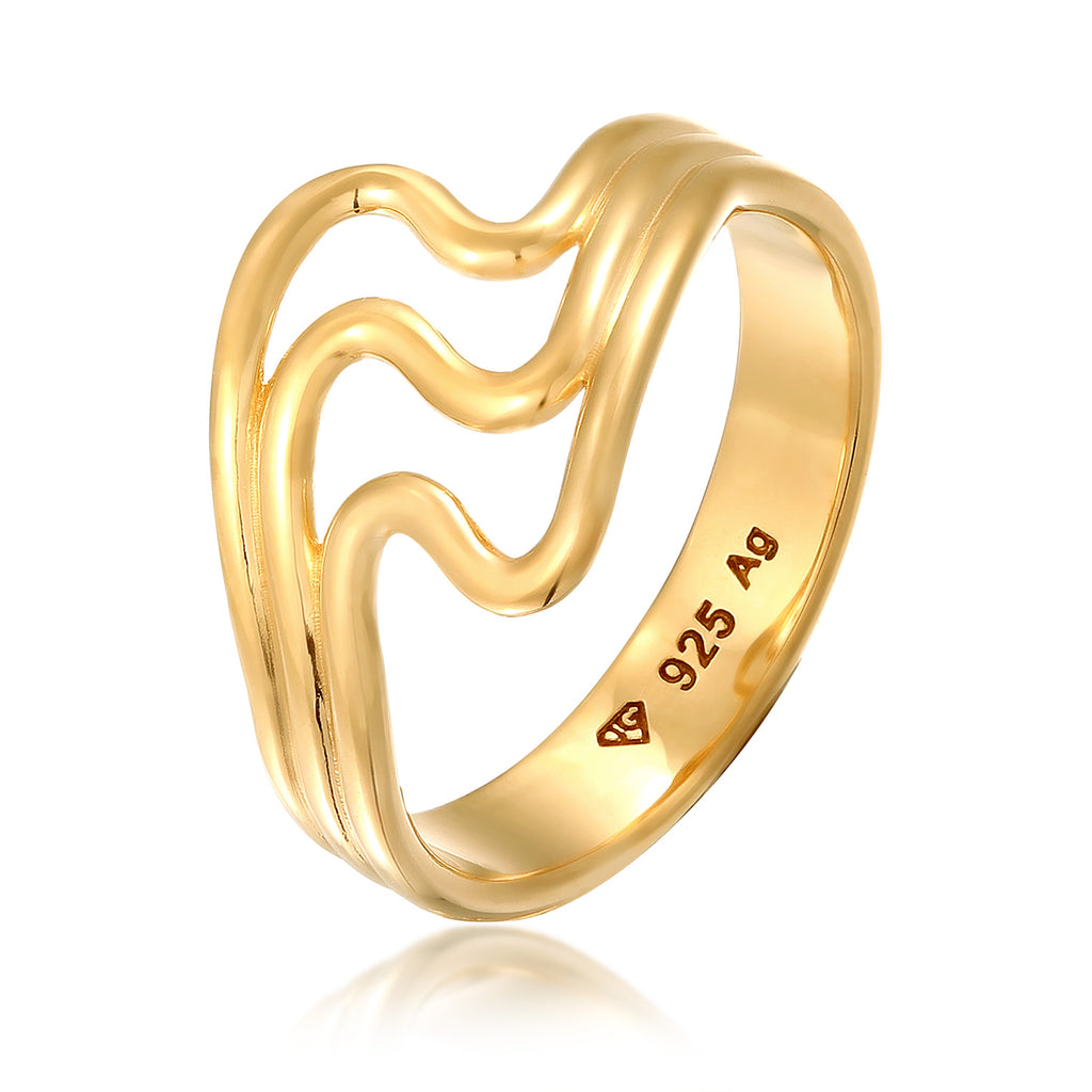 Gold Cincin Perhiasan Perak 925 Wanita Waves Gold Plated