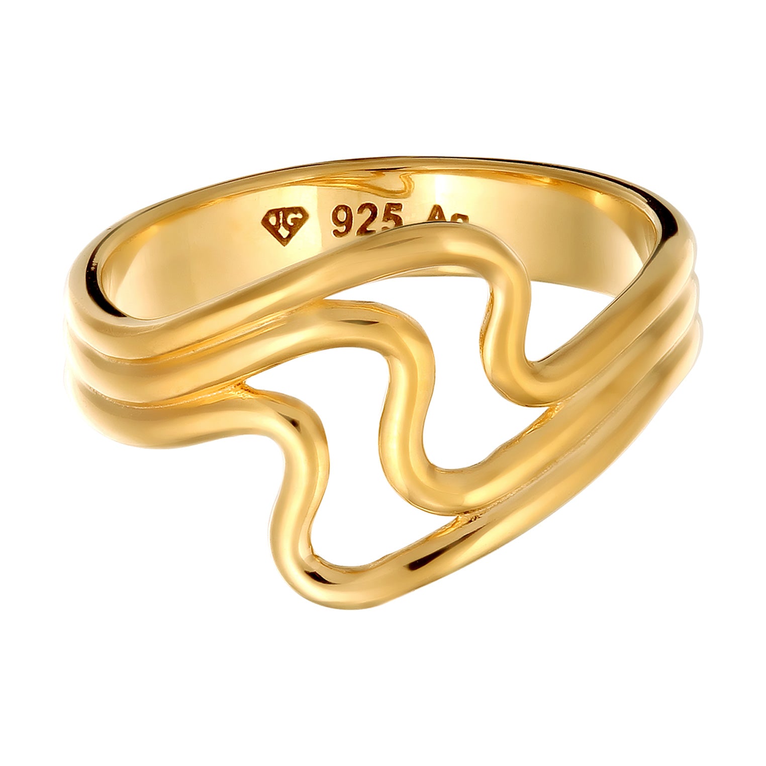 Gold Cincin Perhiasan Perak 925 Wanita Waves Gold Plated