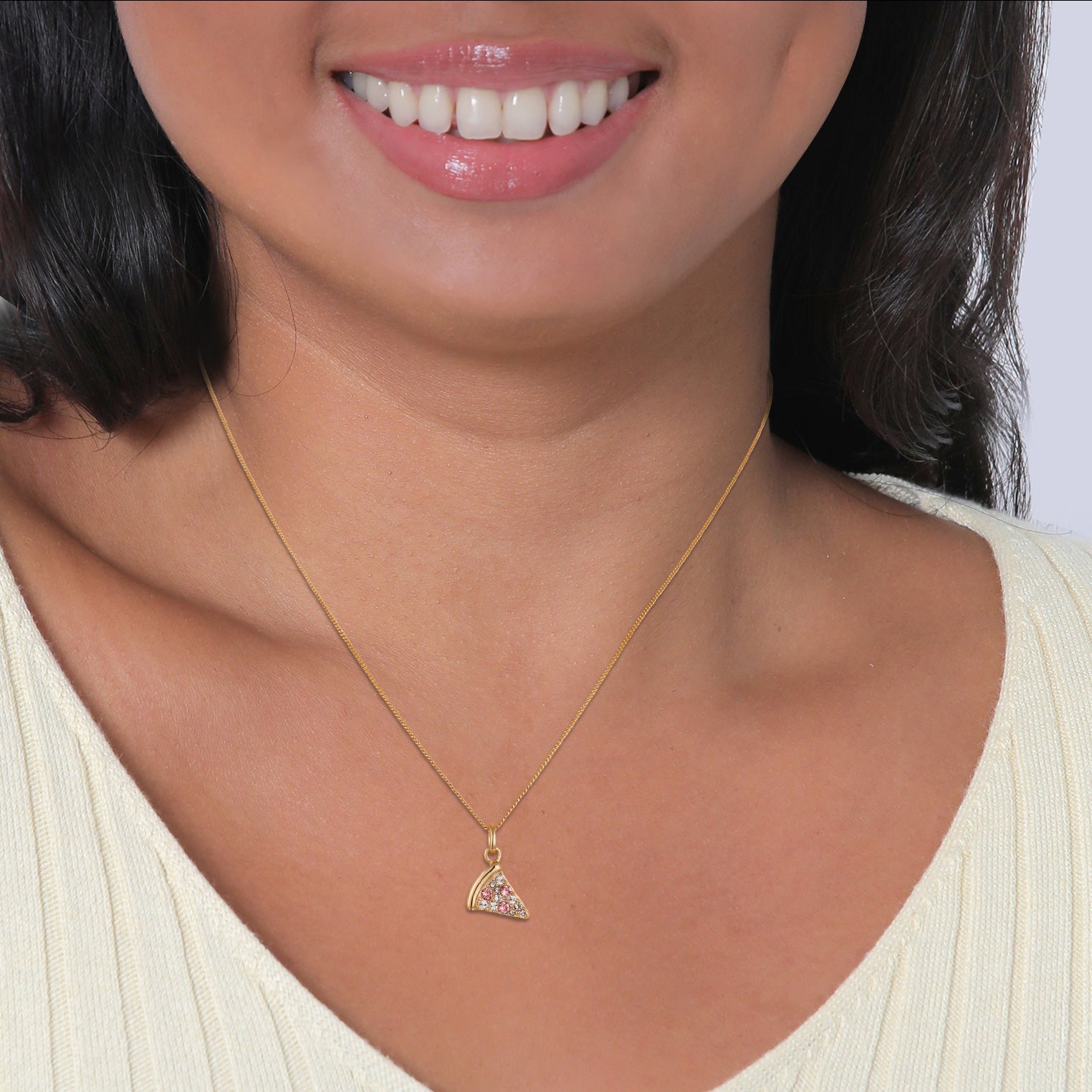 Gold Perhiasan Wanita Perak Asli Lapis Emas Kalung Pizza Crystals