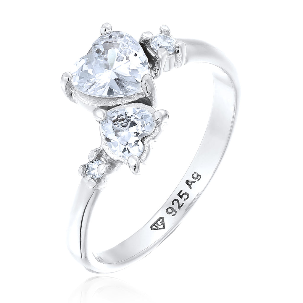 Silver - Elli | Zirconia Heart Duo Ring 925 Silver
