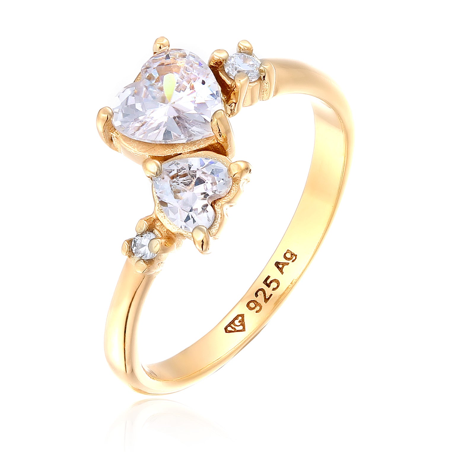 Gold Cincin Perhiasan Perak 925 Wanita Heart Zirconia Gold Plated