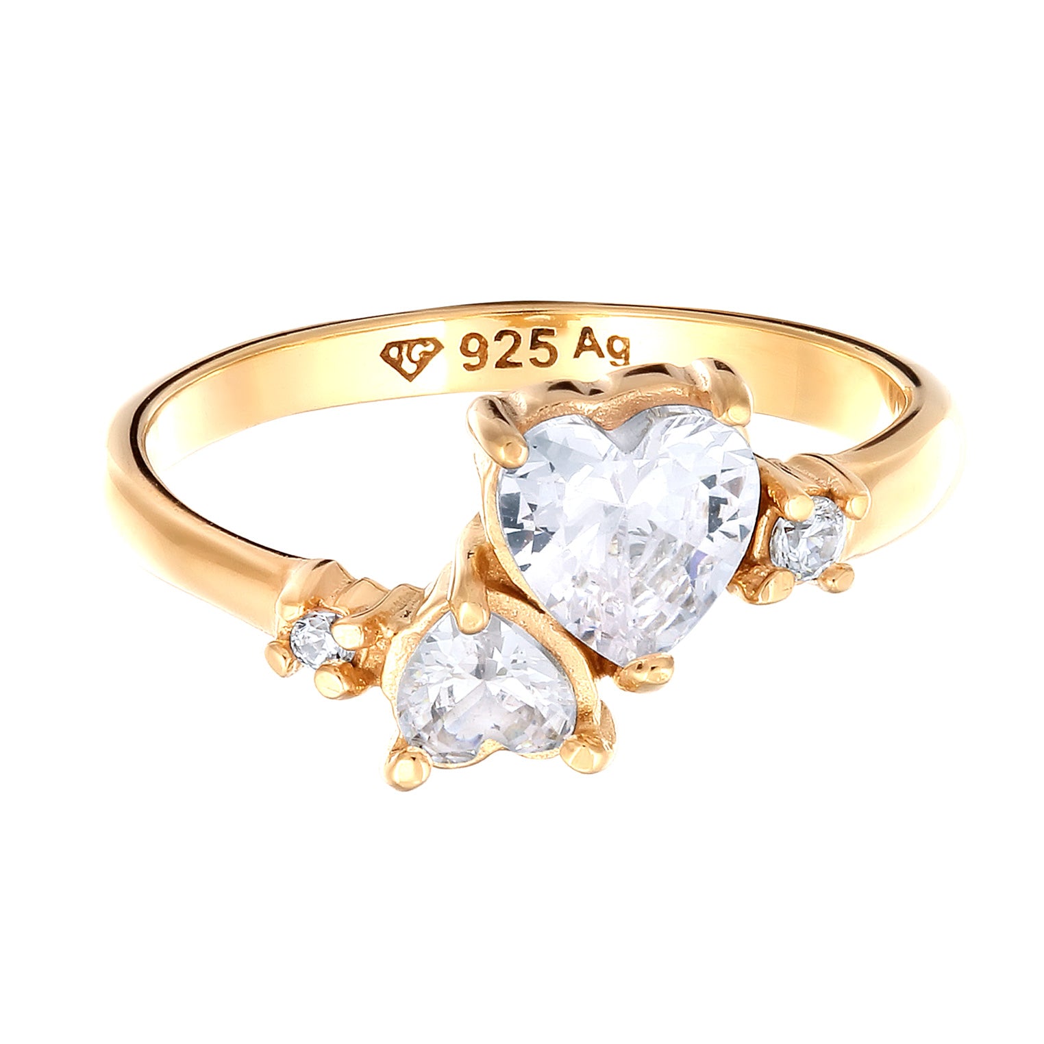 Gold Cincin Perhiasan Perak 925 Wanita Heart Zirconia Gold Plated