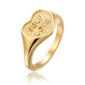 Self Love Heart Signet Ring 925 Silver Gold Plated