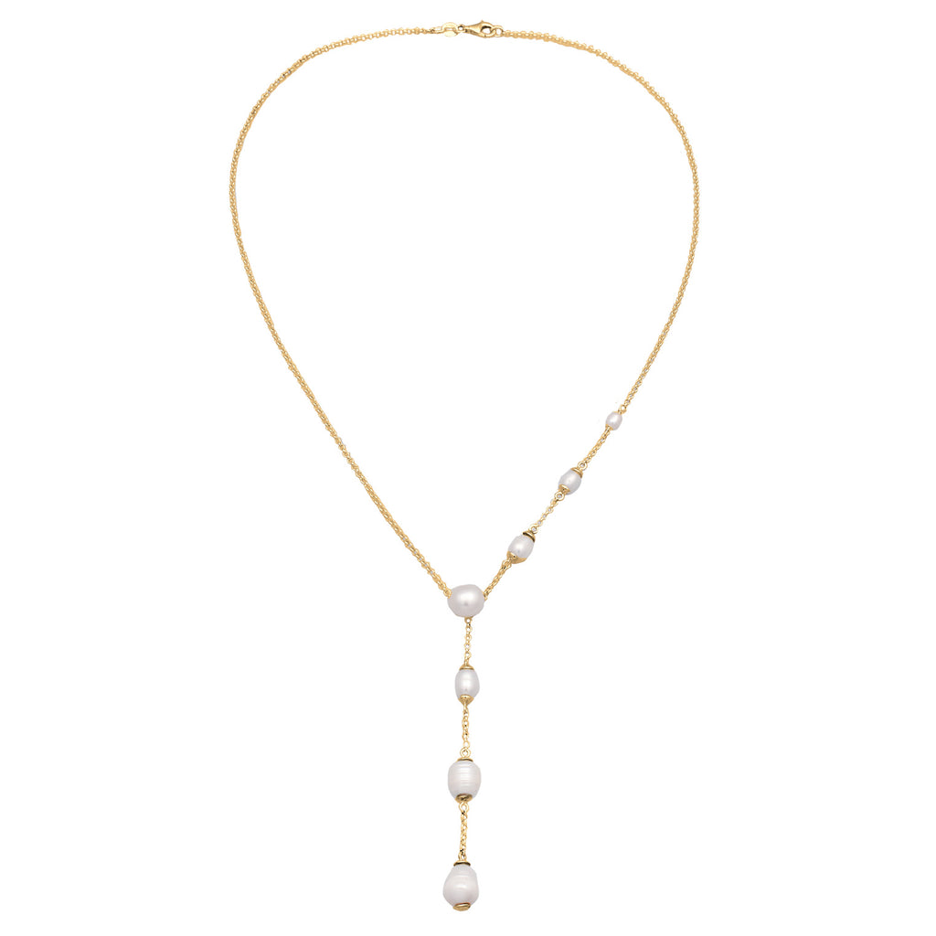 Gold Perhiasan Wanita Perak Asli Lapis Emas Kalung Y Pearls Cultured Freshwater Pearls