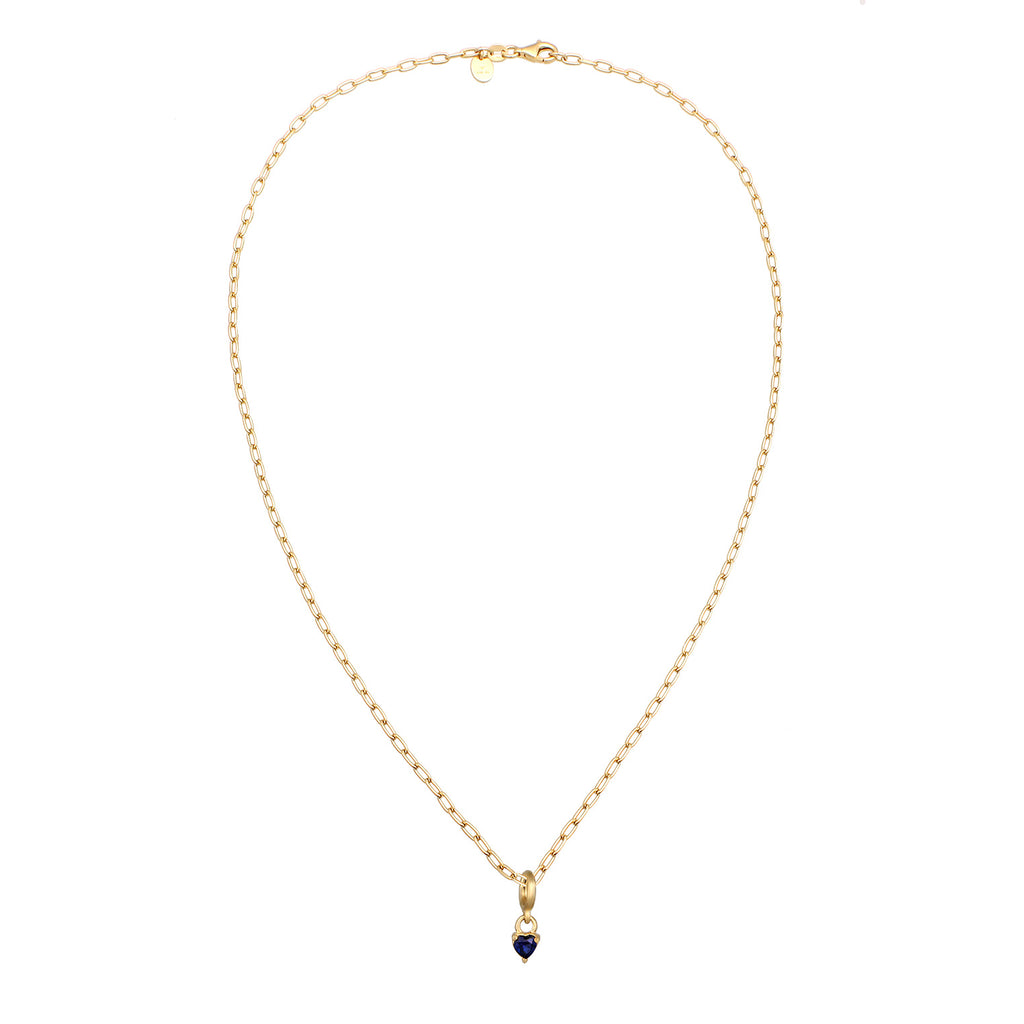 Gold Perhiasan Wanita Perak Asli Lapis Emas Kalung Heart Sapphire Dark Blue