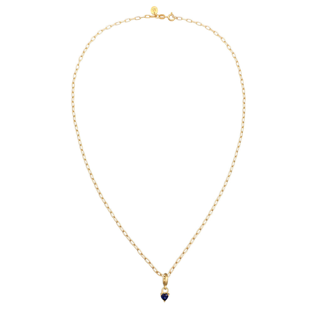 Heart Necklace 925 Silver Gold Plated Dark Blue Sapphire