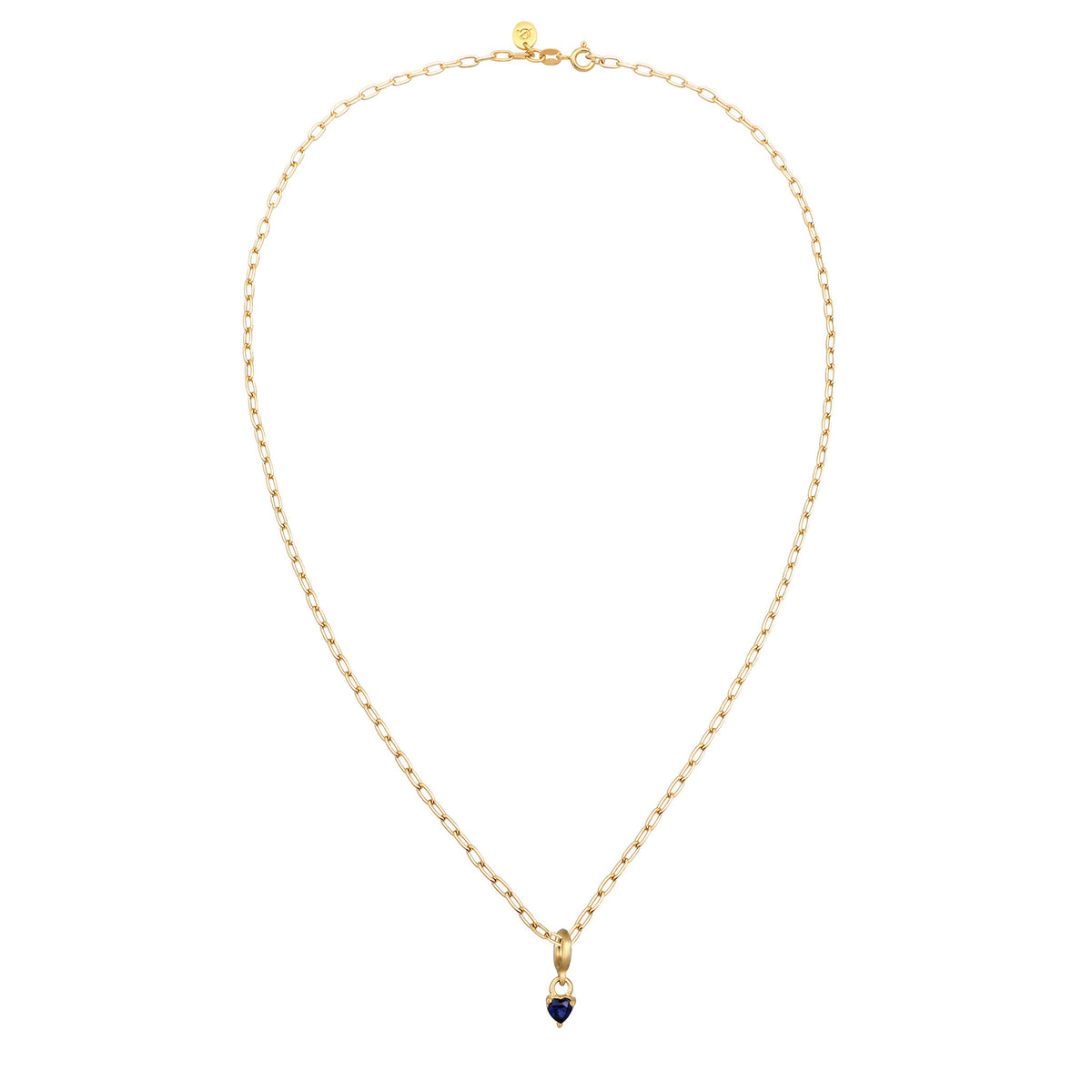 Heart Necklace 925 Silver Gold Plated Dark Blue Sapphire