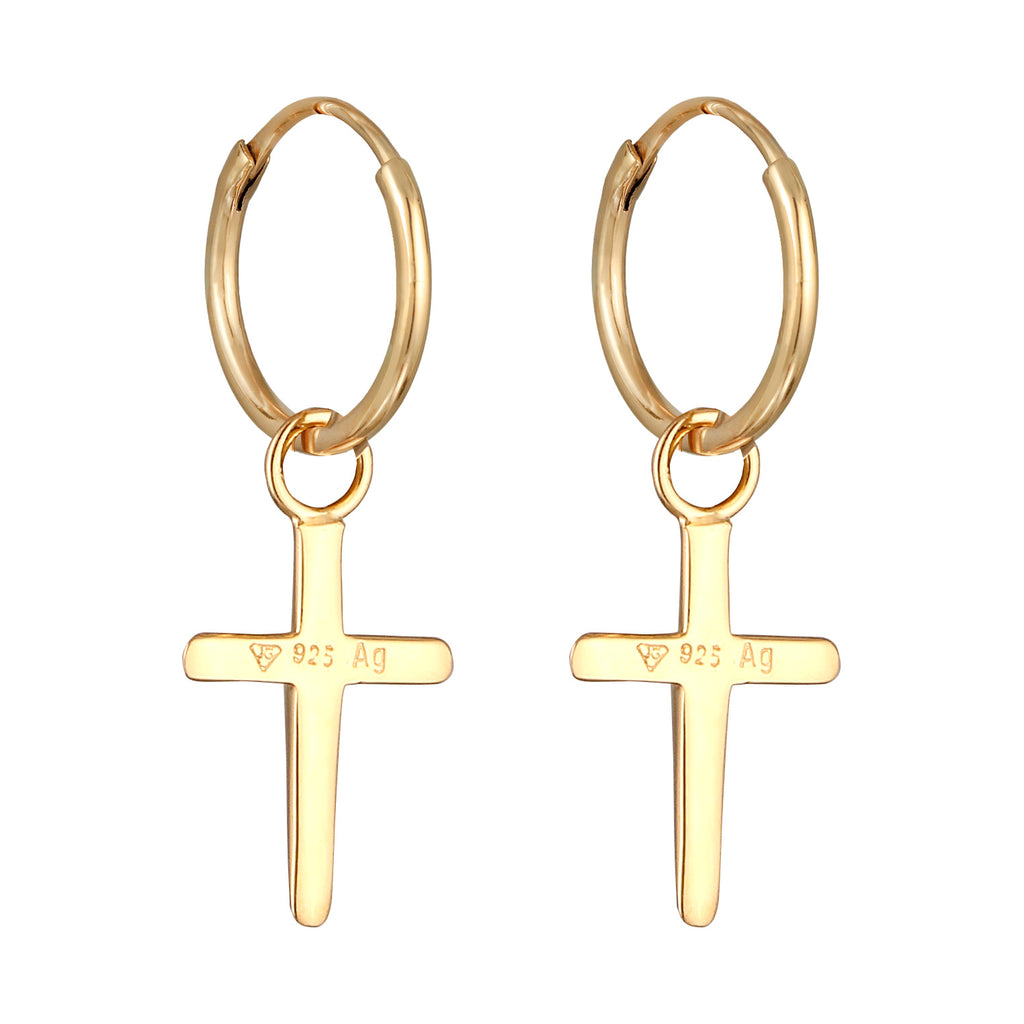 Gold Anting Perhiasan Perak 925 Wanita Cross Creoles Gold Plated