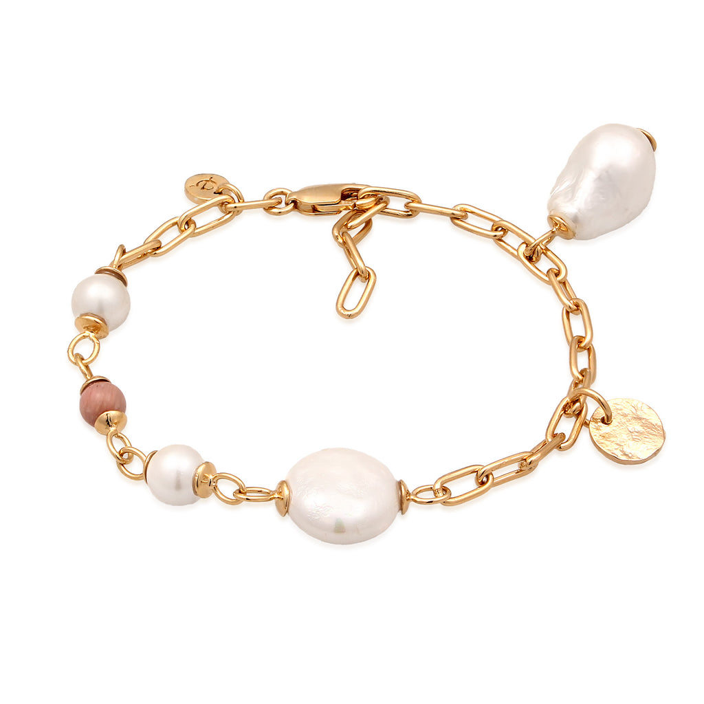 Gold Gelang Perhiasan Perak 925 Wanita Shell Pearl Rhodonite Gold Plated