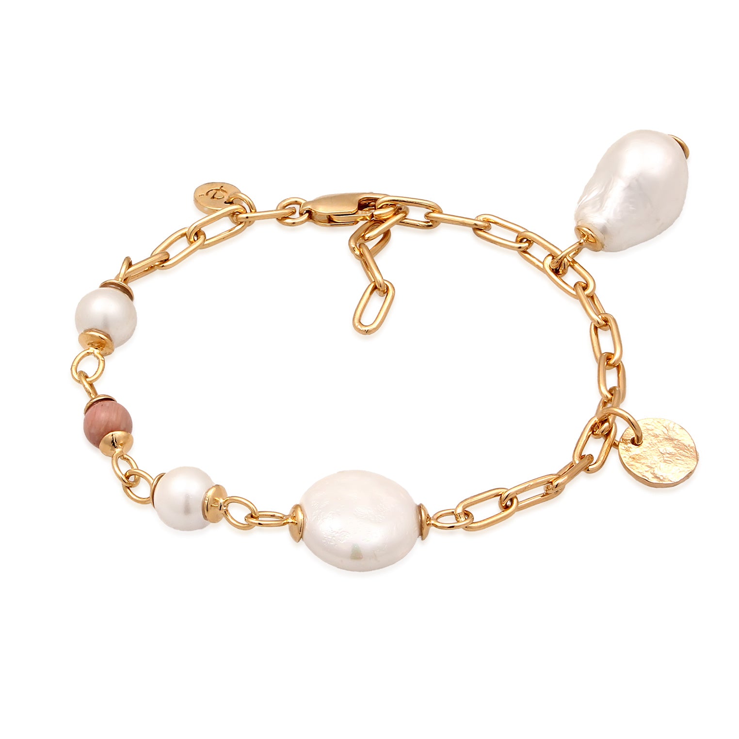Gold Gelang Perhiasan Perak 925 Wanita Shell Pearl Rhodonite Gold Plated