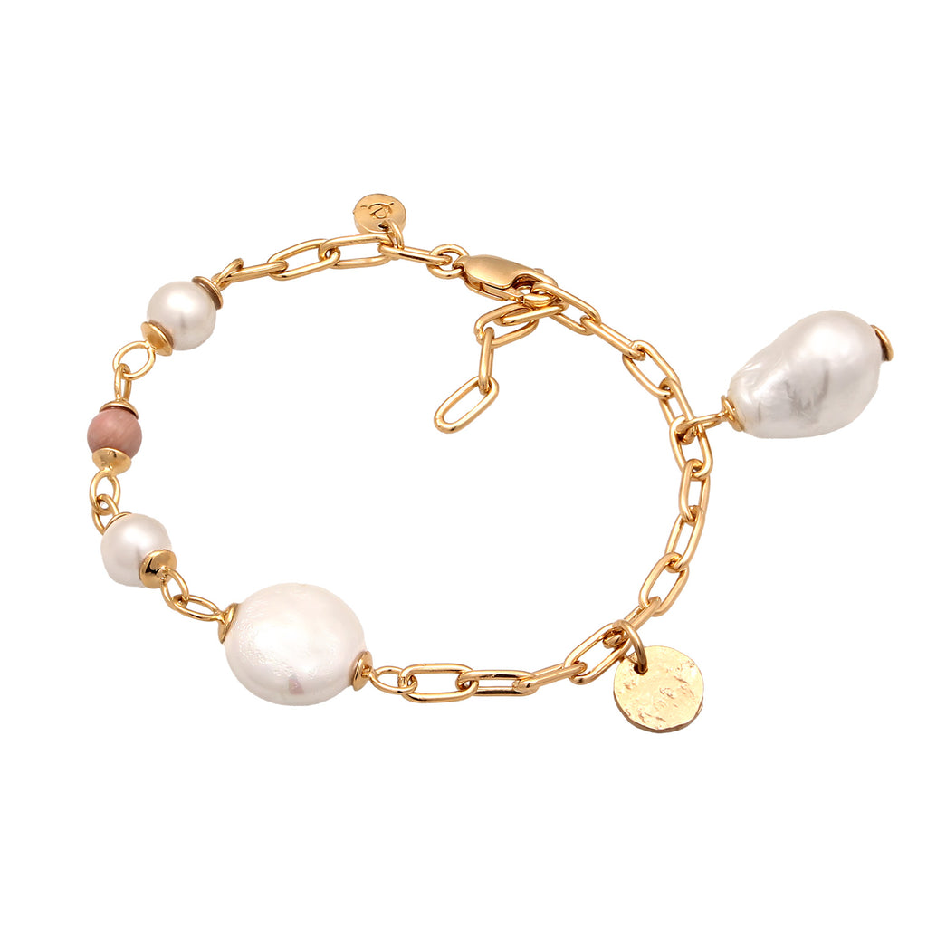 Gold Gelang Perhiasan Perak 925 Wanita Shell Pearl Rhodonite Gold Plated