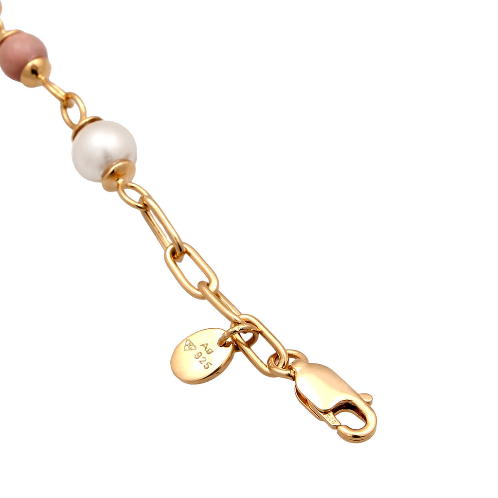 Gold Gelang Perhiasan Perak 925 Wanita Shell Pearl Rhodonite Gold Plated