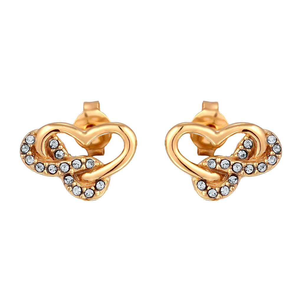Gold Perhiasan Wanita Perak Asli Lapis Emas Anting Heart Infinity Crystals