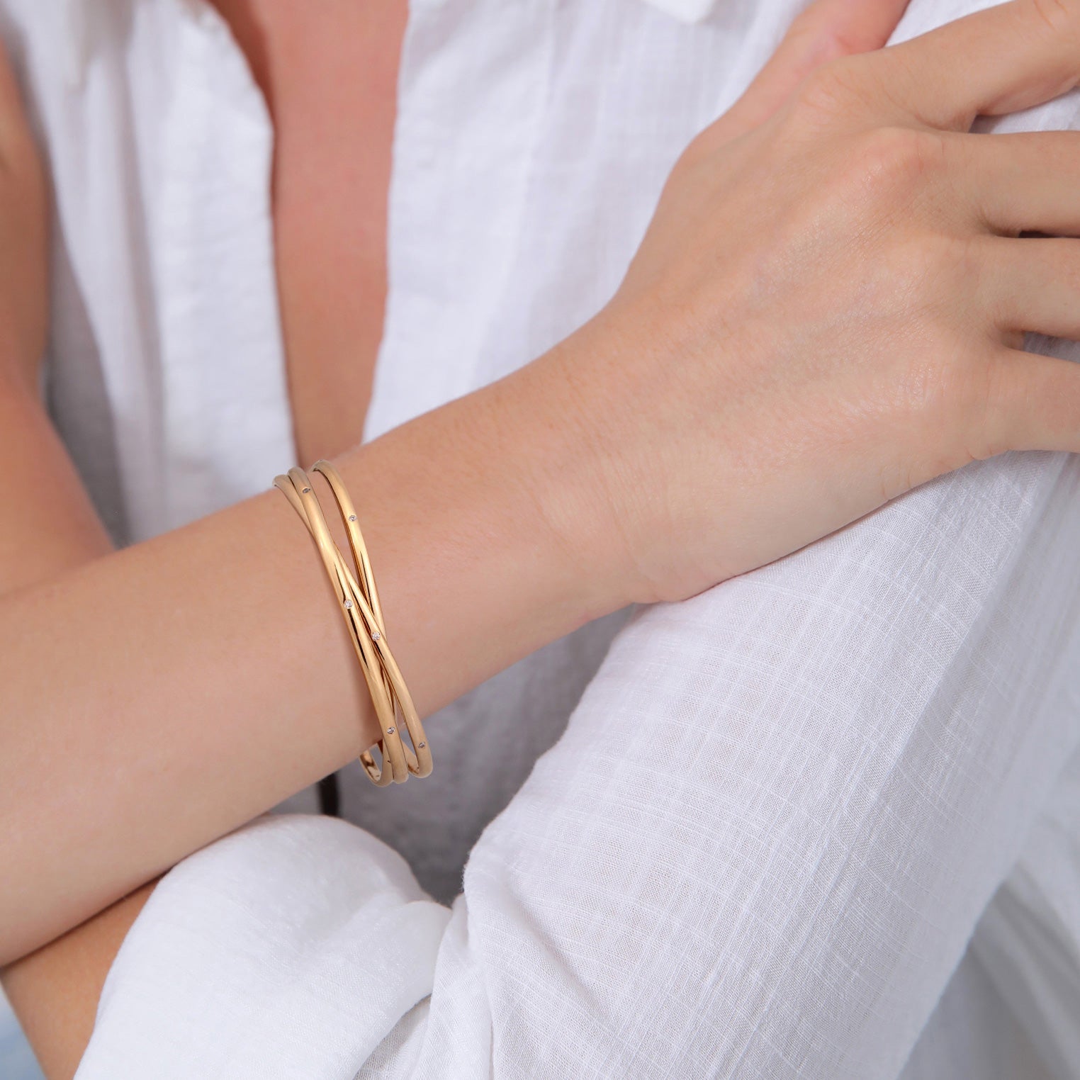 Gold Perhiasan Wanita Perak Asli Lapis Emas Gelang Bangle Zirconia
