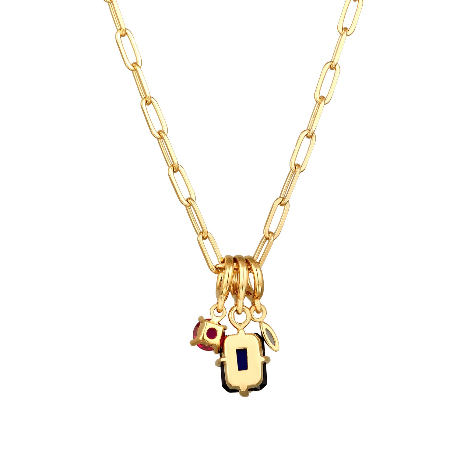 Gold Kalung Perhiasan Perak 925 Wanita Square Sapphire Tourmaline and Ruby Gold Plated