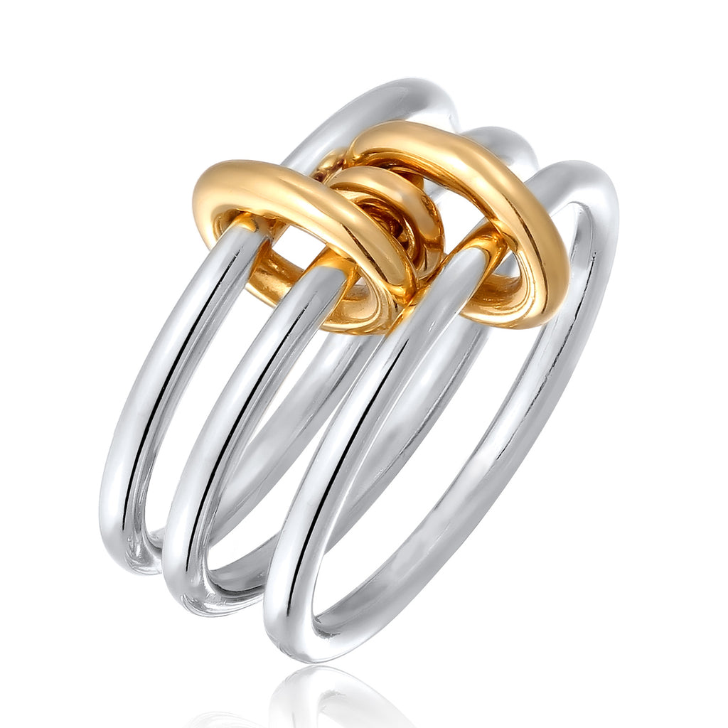 Triple Band Interlocking Detail Ring 925 Silver Bicolor