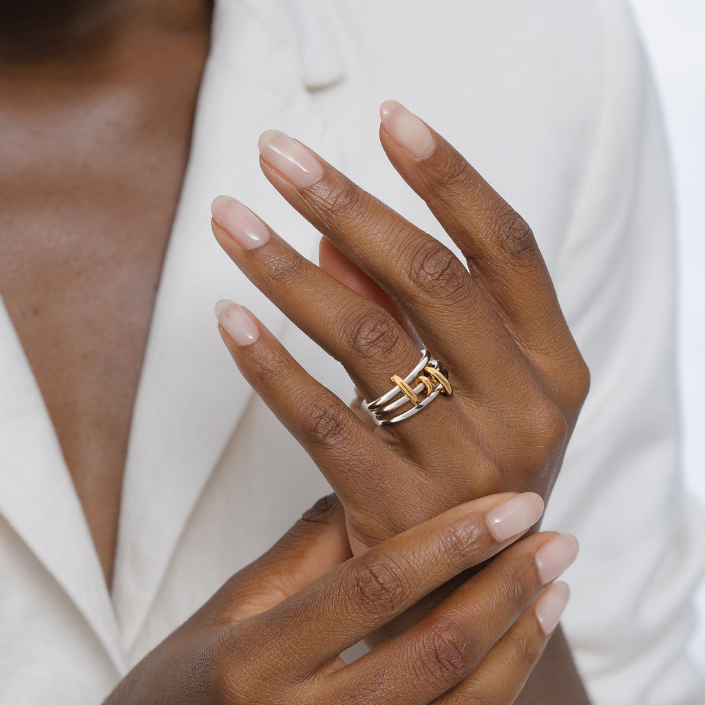 Bicolor Cincin Perhiasan Perak 925 Wanita Circular Bicolor