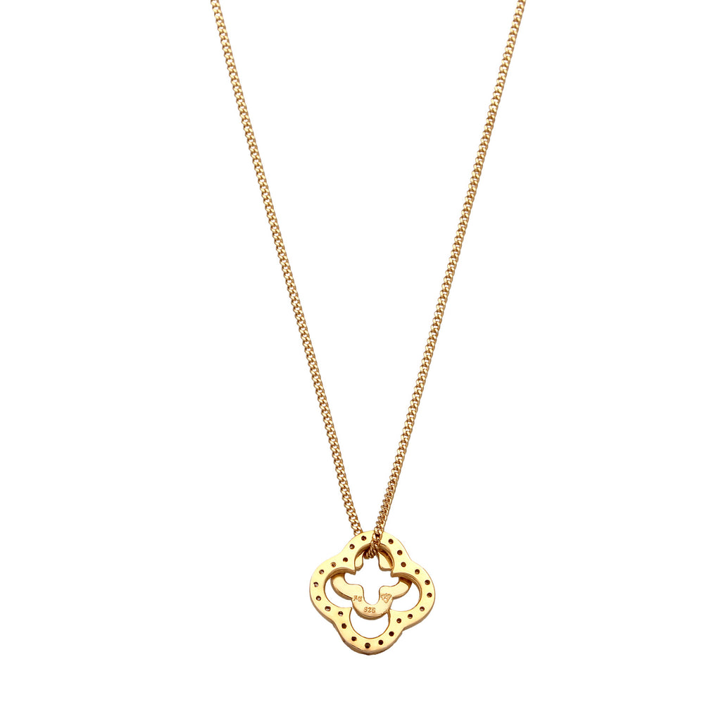 Gold Kalung Perhiasan Perak 925 Wanita Zirconia Cloverleaf Gold Plated