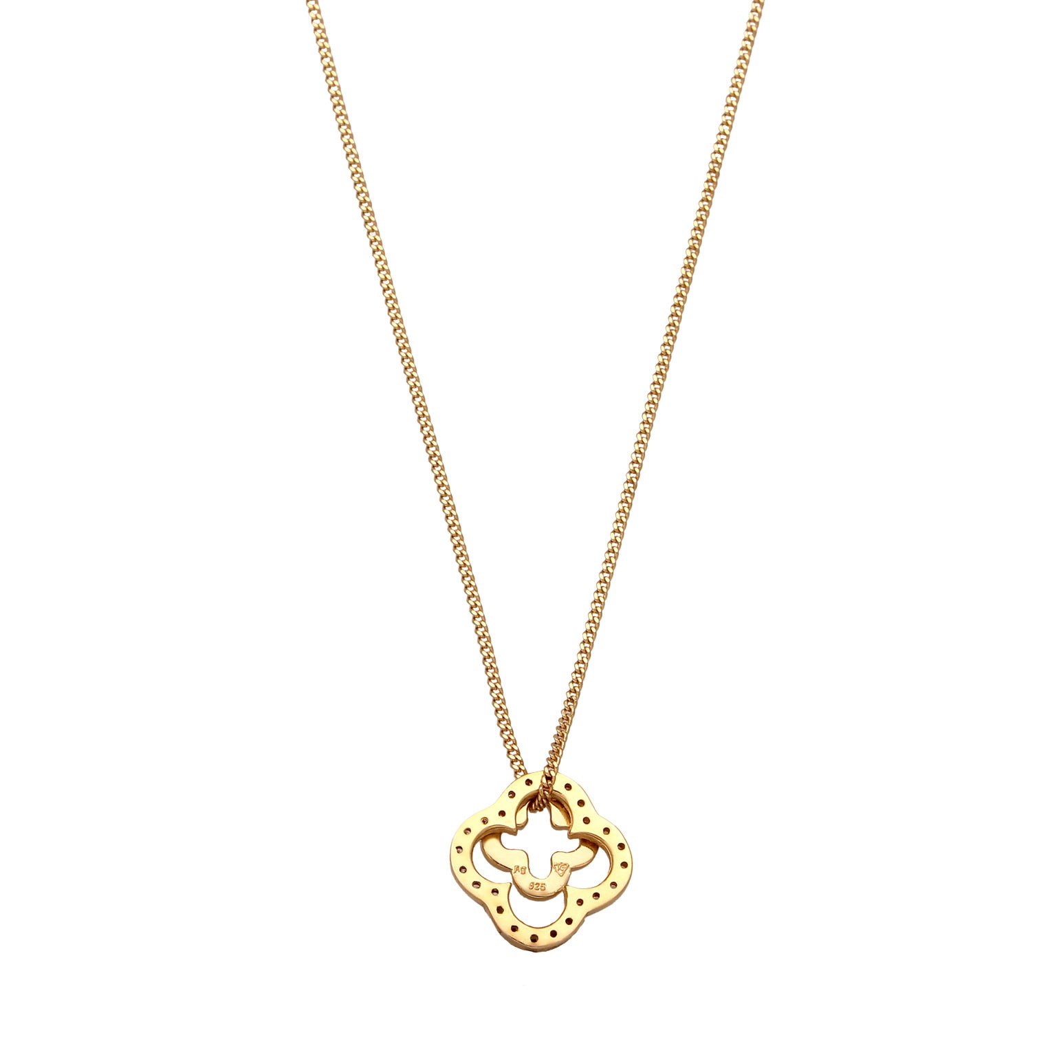 Gold Kalung Perhiasan Perak 925 Wanita Zirconia Cloverleaf Gold Plated