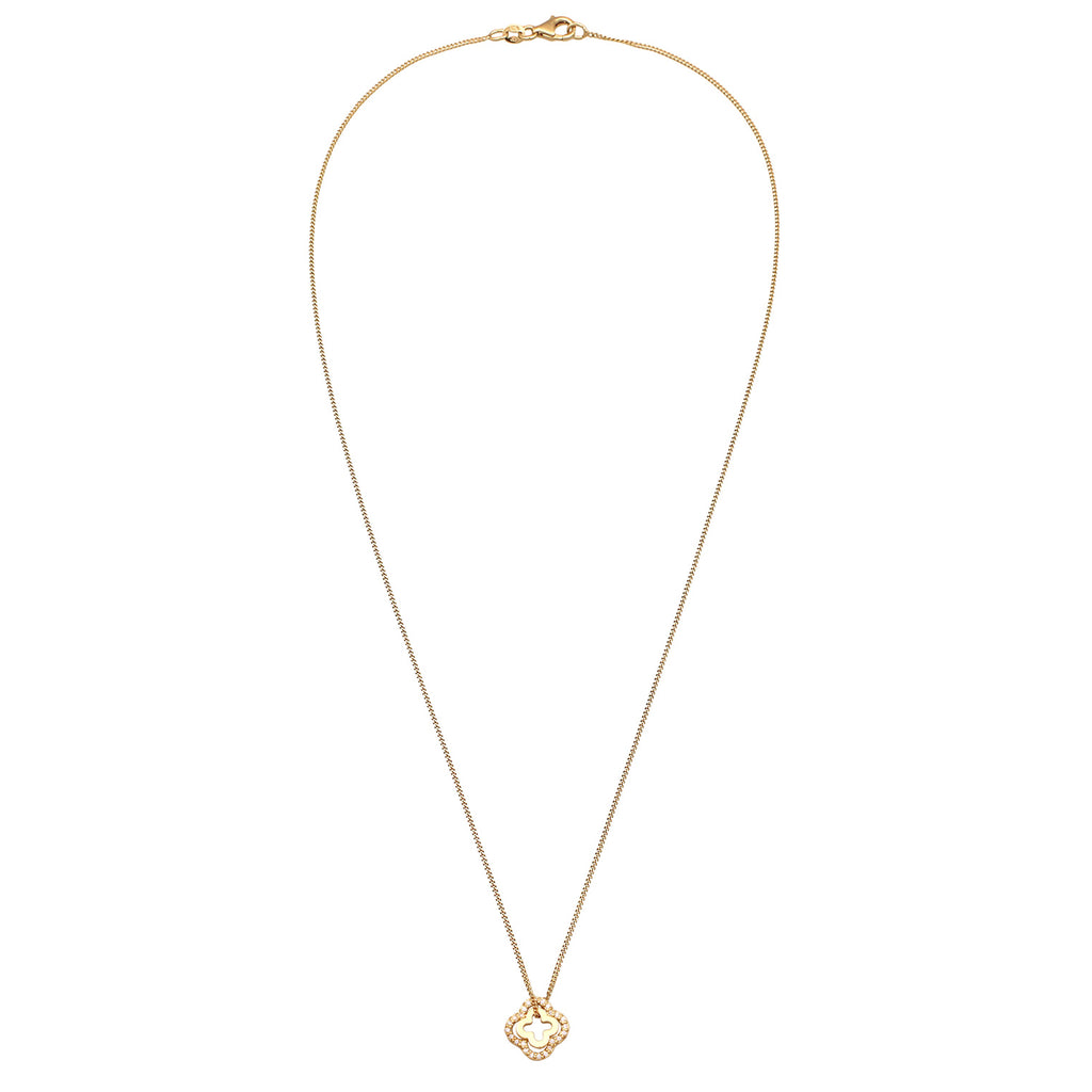 Gold Kalung Perhiasan Perak 925 Wanita Zirconia Cloverleaf Gold Plated