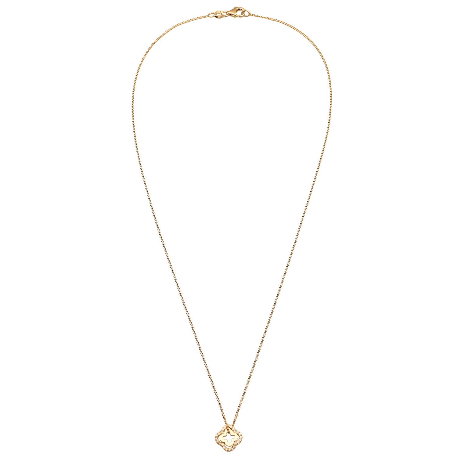 Gold Kalung Perhiasan Perak 925 Wanita Zirconia Cloverleaf Gold Plated
