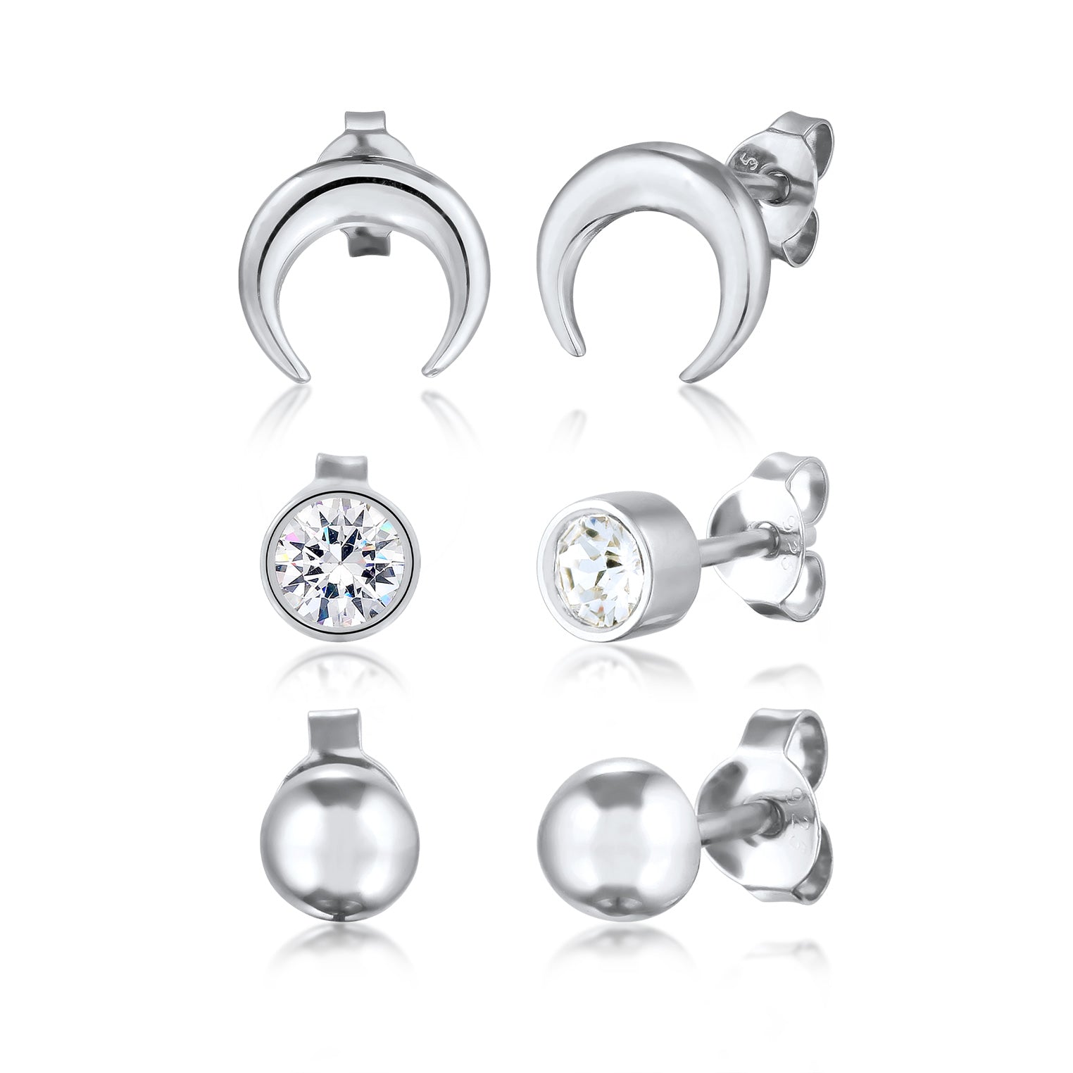 Silver Perhiasan Wanita Perak Asli Anting Crescent White Crystals