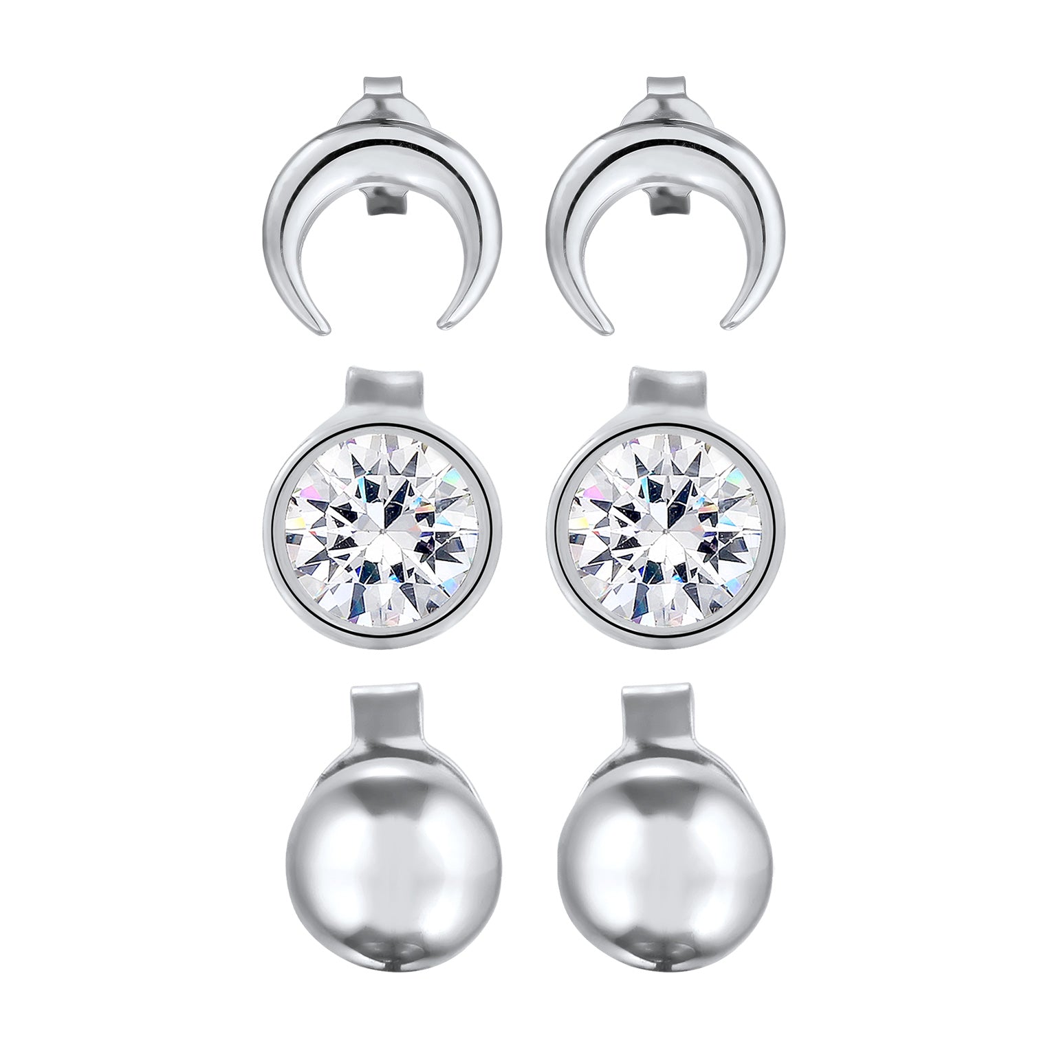Silver Perhiasan Wanita Perak Asli Anting Crescent White Crystals