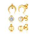 Gold Anting Perhiasan Perak 925 Wanita Crescent White Crystals Gold Plated