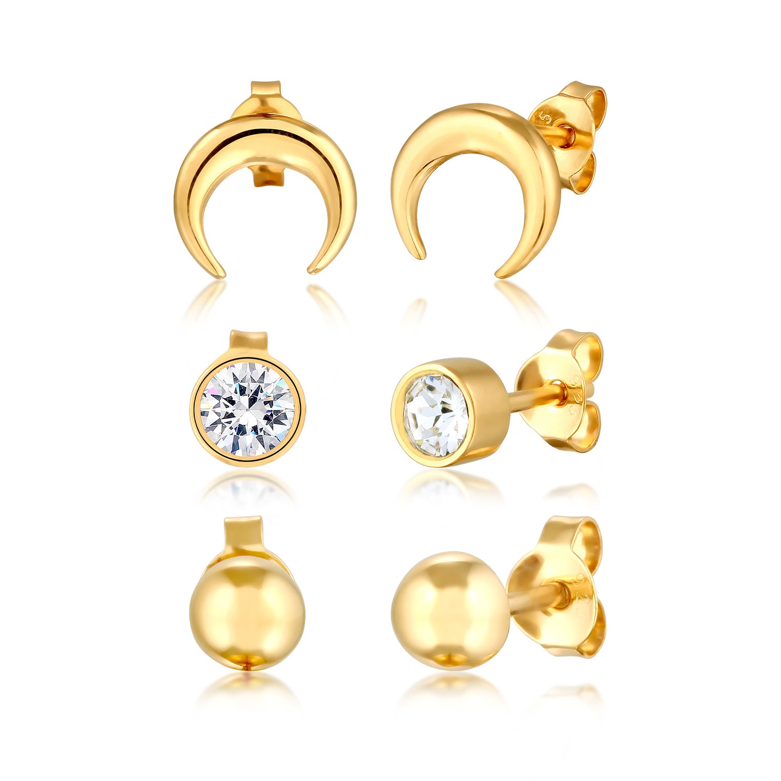 Gold Perhiasan Wanita Perak Asli Lapis Emas Anting Crescent White Crystals