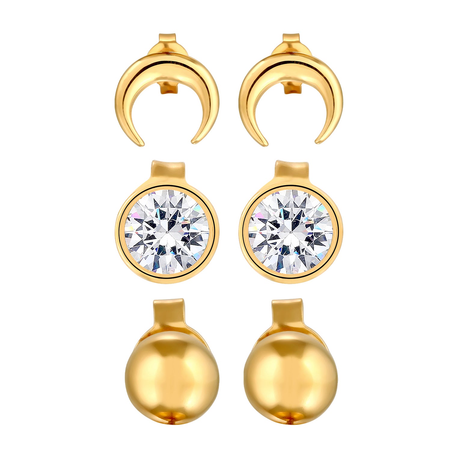 Gold Perhiasan Wanita Perak Asli Lapis Emas Anting Crescent White Crystals