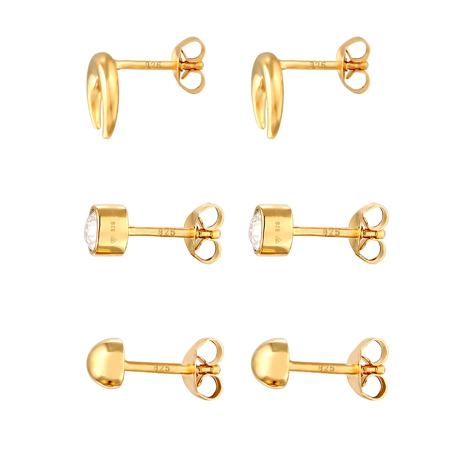 Gold Perhiasan Wanita Perak Asli Lapis Emas Anting Crescent White Crystals