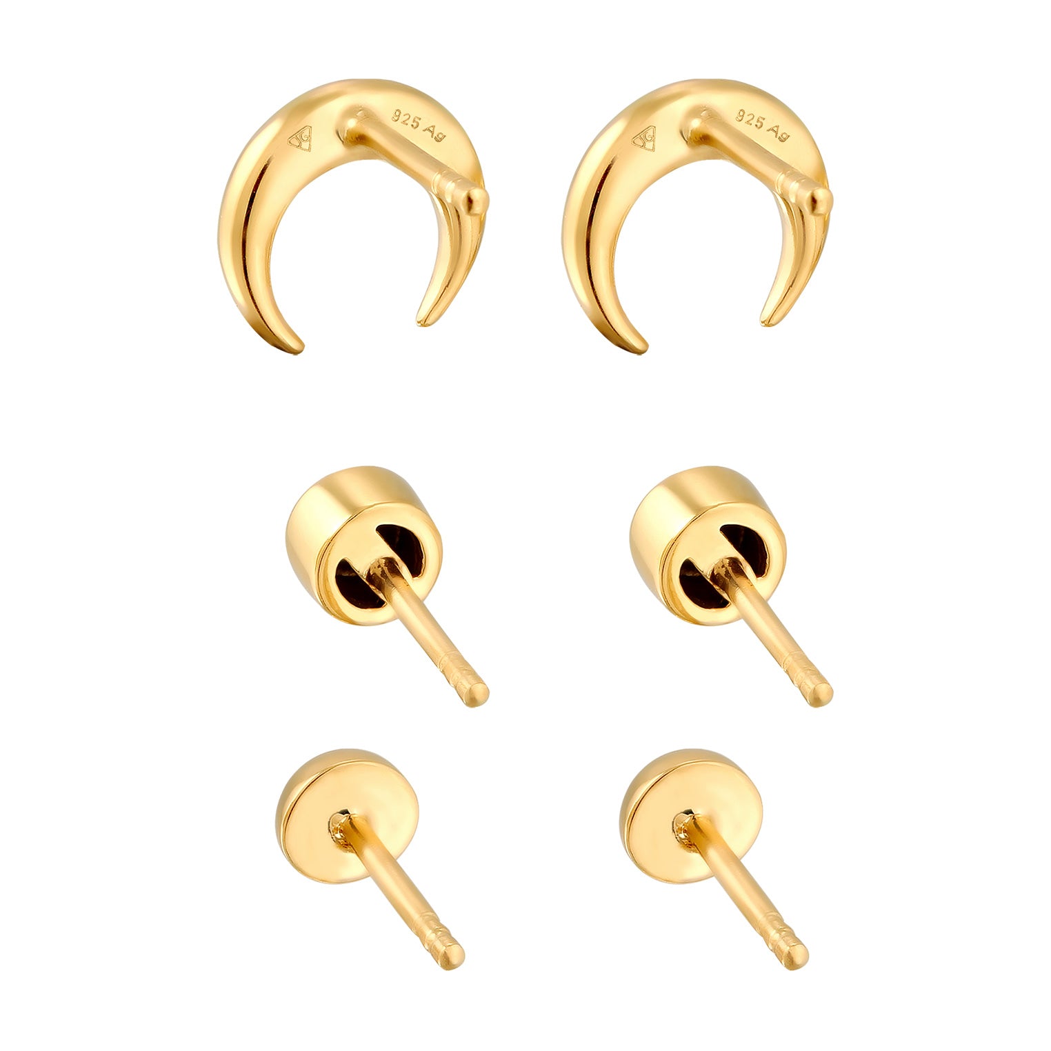 Gold Perhiasan Wanita Perak Asli Lapis Emas Anting Crescent White Crystals