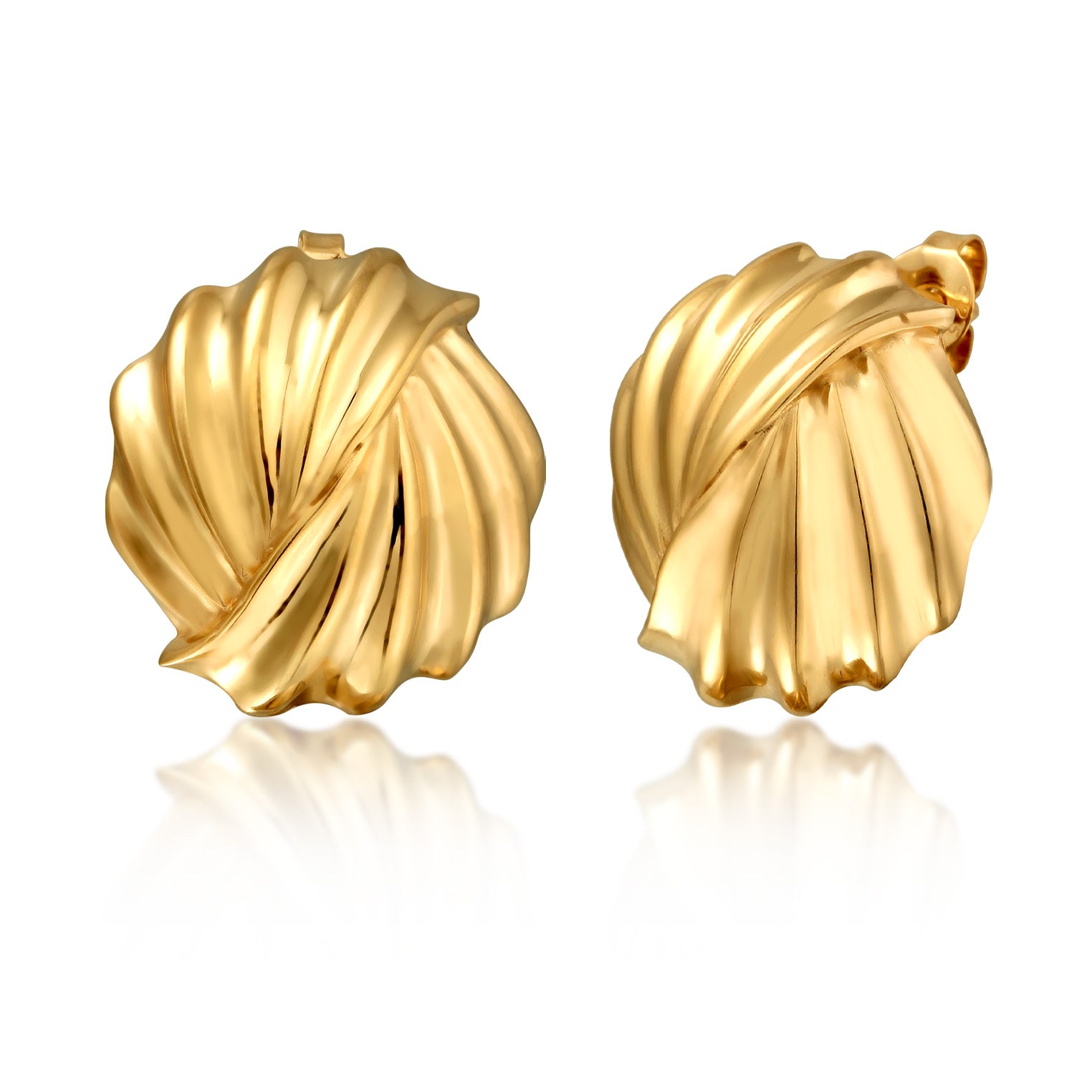 Gold Perhiasan Wanita Perak Asli Lapis Emas Anting Stud Elegant Grooves Round