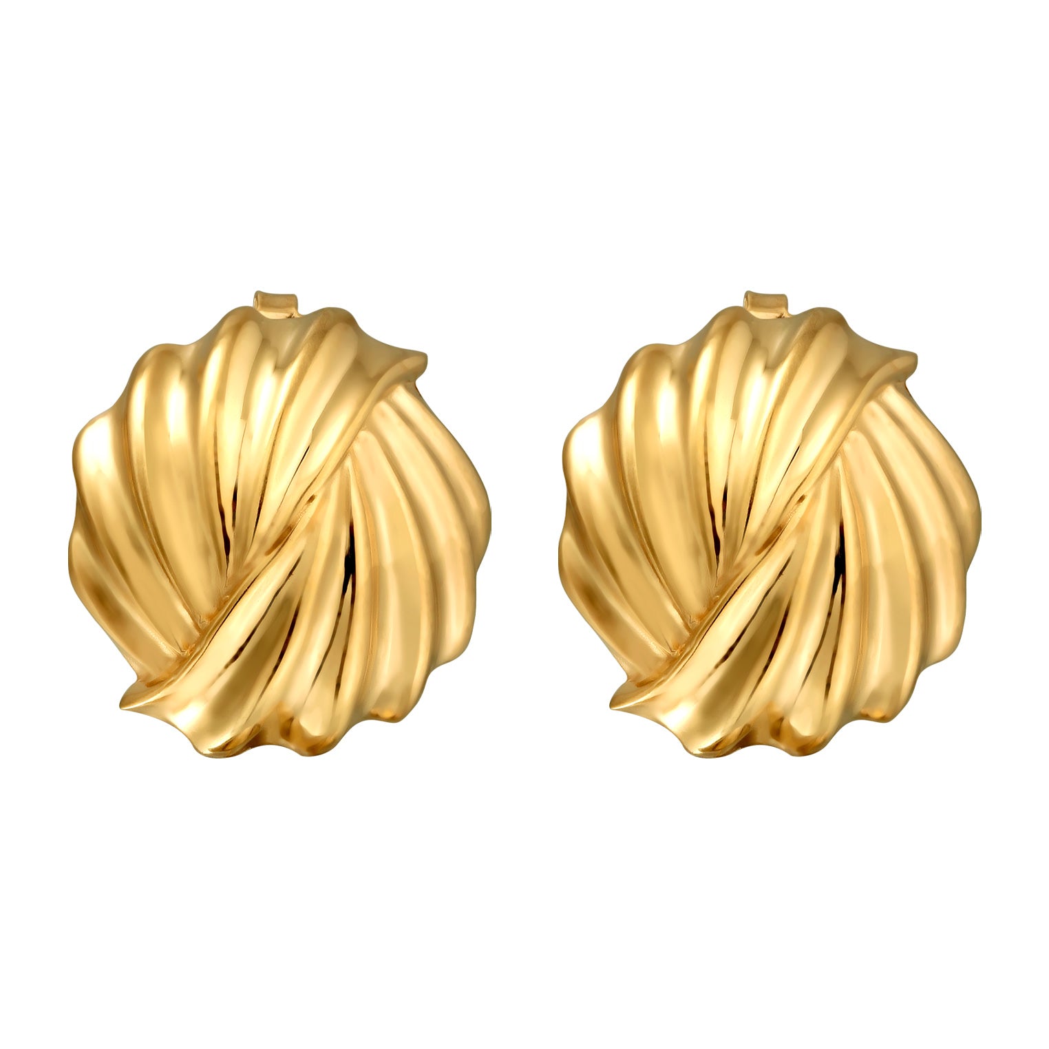 Gold Perhiasan Wanita Perak Asli Lapis Emas Anting Stud Elegant Grooves Round