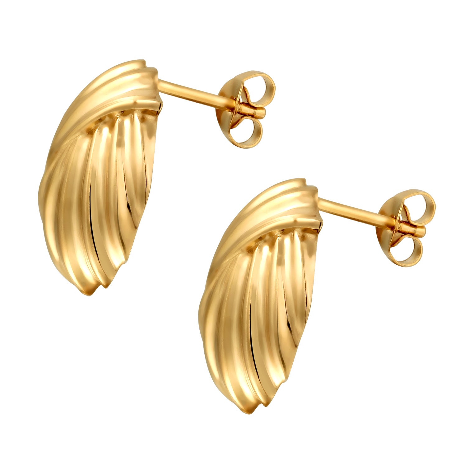 Gold Perhiasan Wanita Perak Asli Lapis Emas Anting Stud Elegant Grooves Round