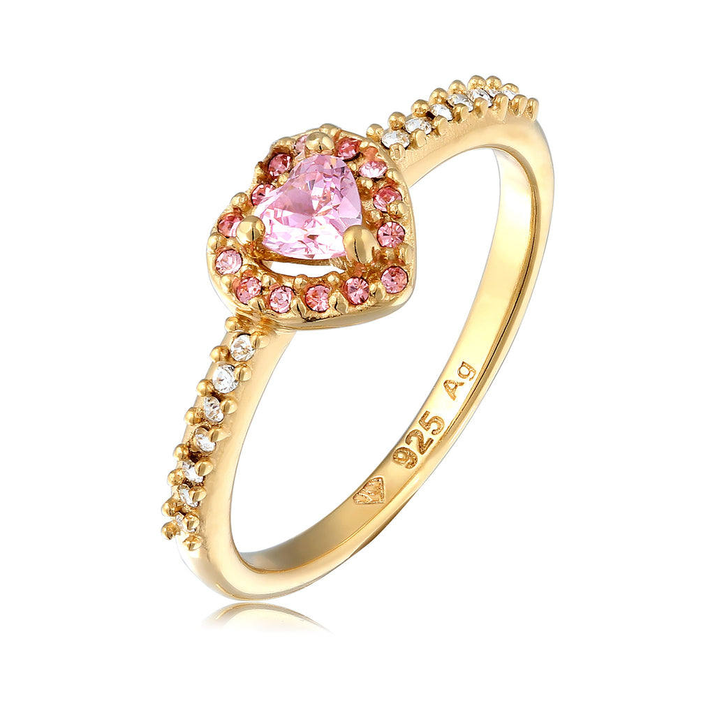 Gold Cincin Perhiasan Perak 925 Wanita Heart Pink Zirconia Gold Plated