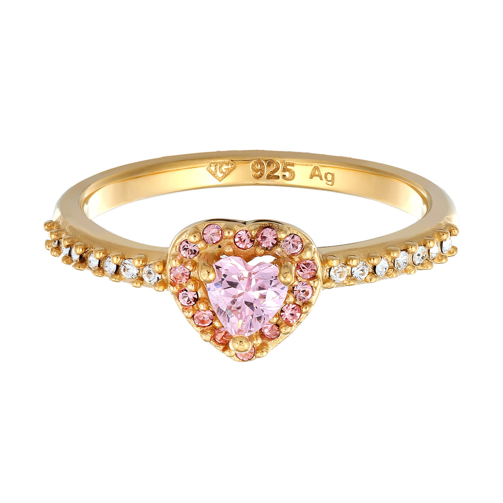 Gold Cincin Perhiasan Perak 925 Wanita Heart Pink Zirconia Gold Plated
