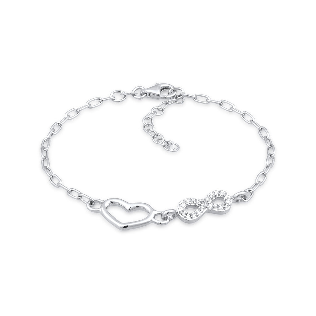Silver Perhiasan Wanita Perak Asli Gelang Heart Link Crystals