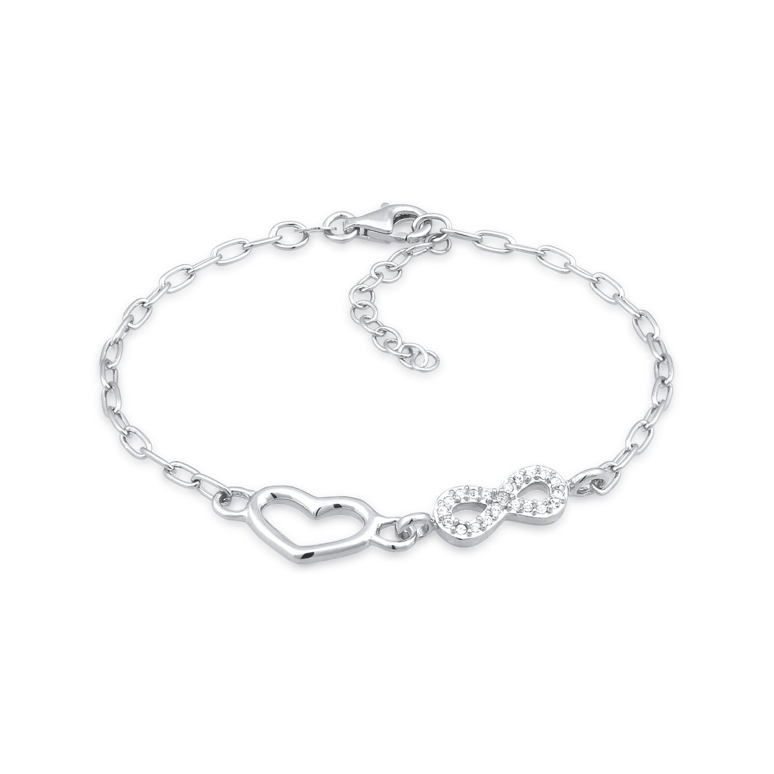 Silver Perhiasan Wanita Perak Asli Gelang Heart Link Crystals