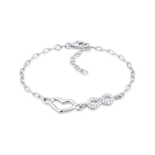 Silver Heart Crystals Silver Link Chain Bracelet with Carabiner Clasp - Infinity: Forever & Only Collection