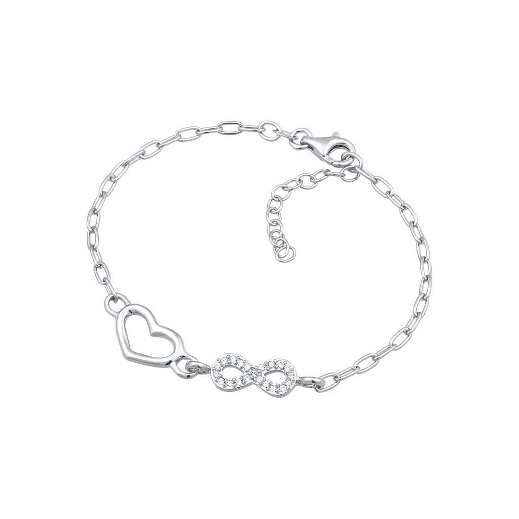 Silver Perhiasan Wanita Perak Asli Gelang Heart Link Crystals