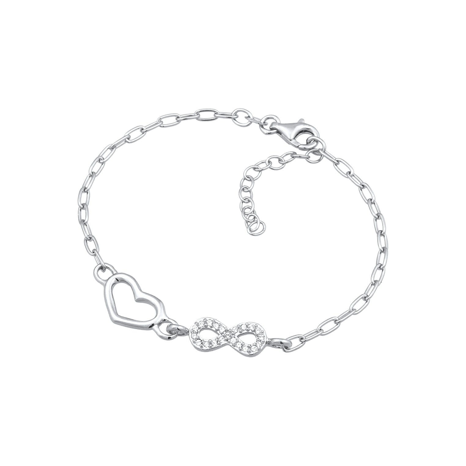 Silver Perhiasan Wanita Perak Asli Gelang Heart Link Crystals