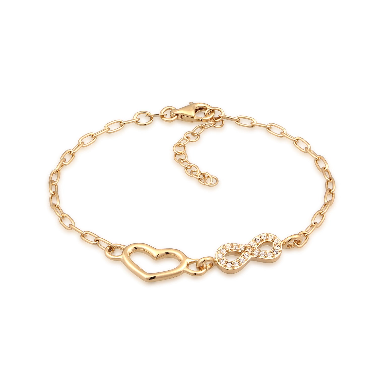 Gold Perhiasan Wanita Perak Asli Lapis Emas Gelang Heart Link Crystals